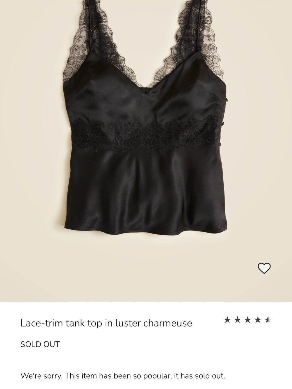 J. Crew Black Lace-Trim Charmeuse Tank